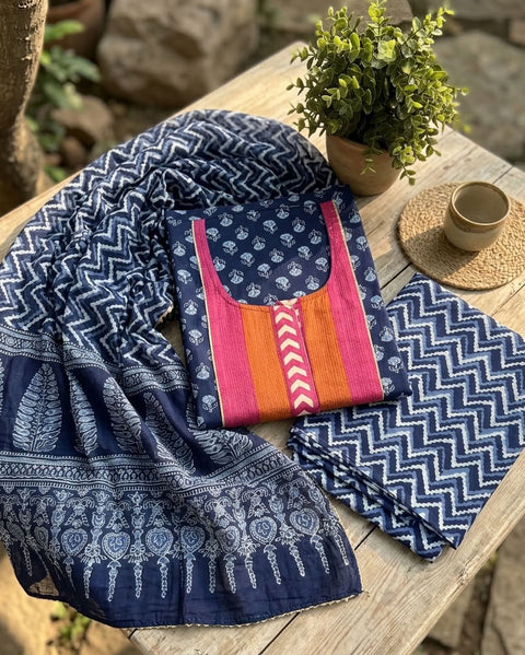 Indigo Printed cotton salwar material