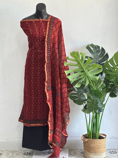 Red and black chanderi salwar material