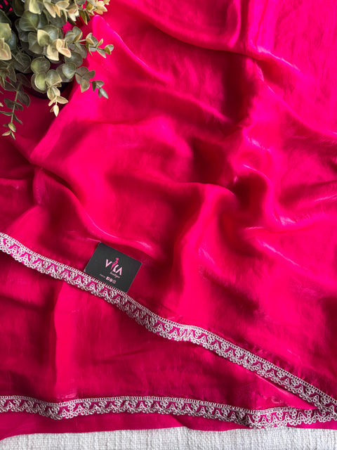 Rani pink designer chiffon saree with blouse