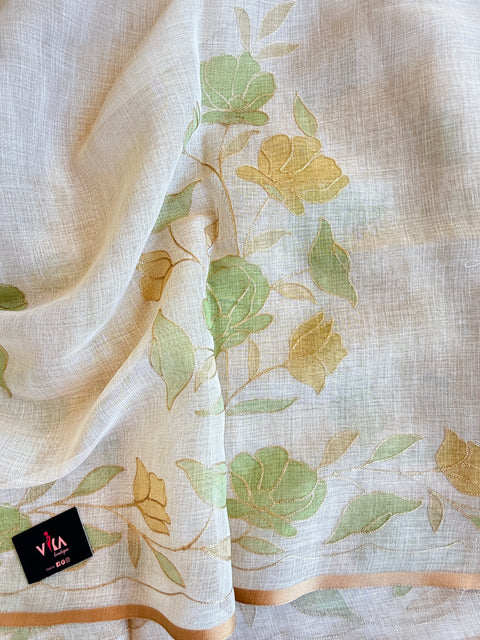 Aari Emb work noil cotton saree
