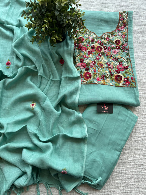 Hand emb linen cotton salwar suit material