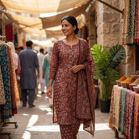 Printed cotton ready suit set