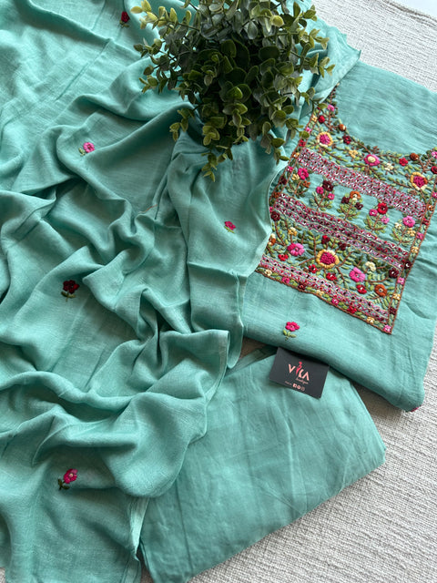 Hand emb linen cotton salwar suit material