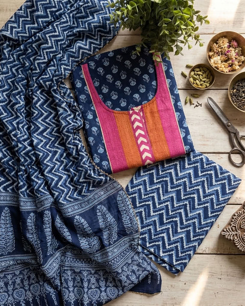 Indigo Printed cotton salwar material