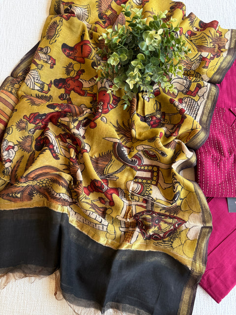 Silk cotton suit material with Pen kalamkari silk Dupatta