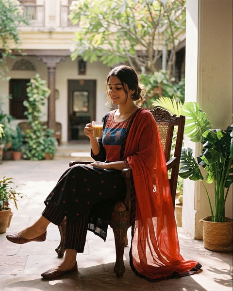 Patch work handloom cotton suit set