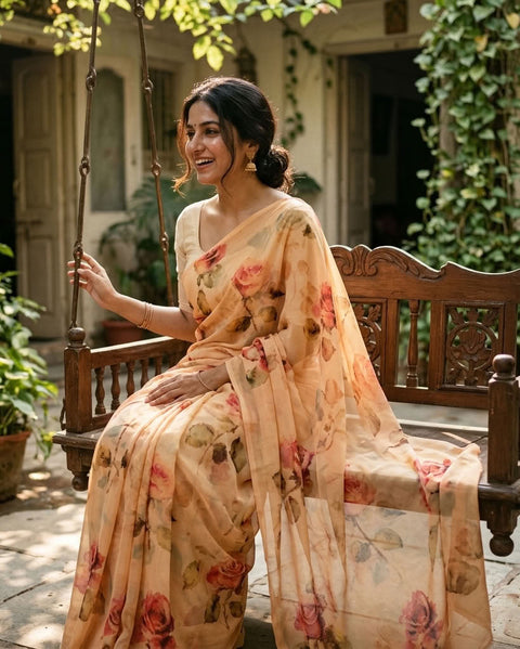 Floral printed georgette saree