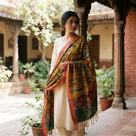 Pen kalamkari cotton dupatta