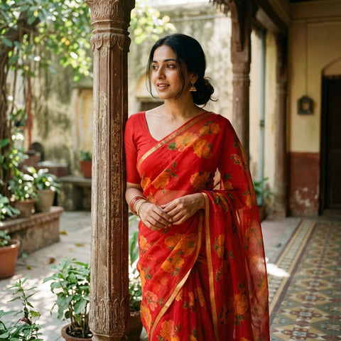 Floral Printed pure chiffon saree
