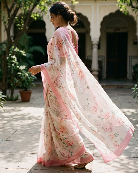 Floral printed georgette saree