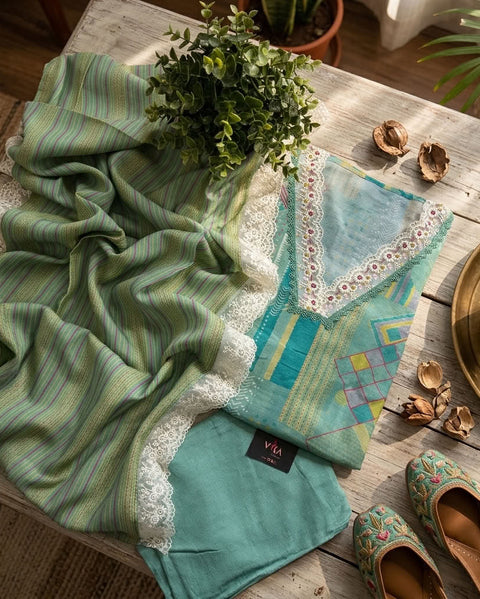V neck printed muslin suit material