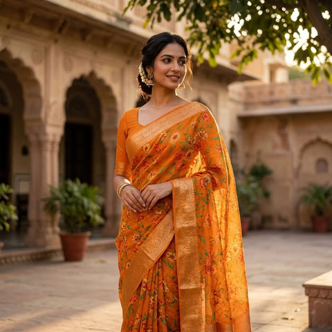 Floral Printed semi chiffon saree