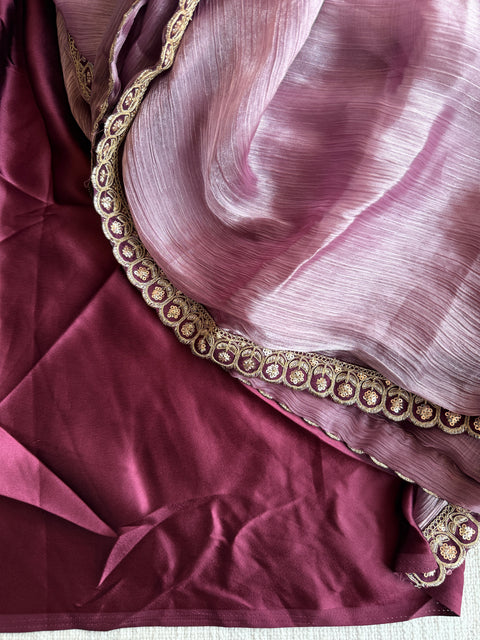 Mauve marble chiffon saree with blouse