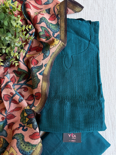 Silk cotton suit material with Pen kalamkari silk Dupatta