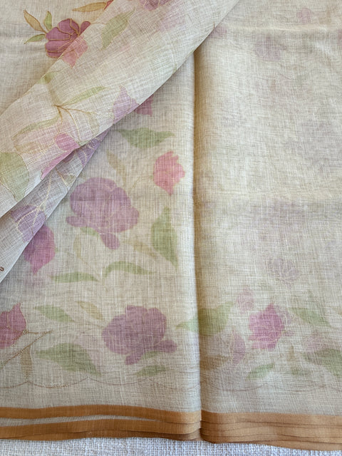 Aari Emb work noil cotton saree