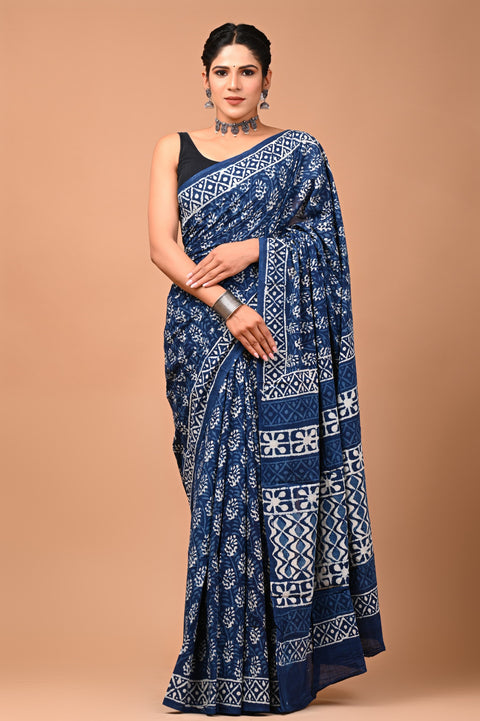 Bagru Printed mul cotton saree