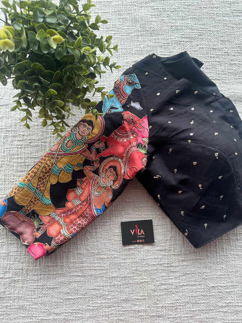 Black pichwai silk blouse