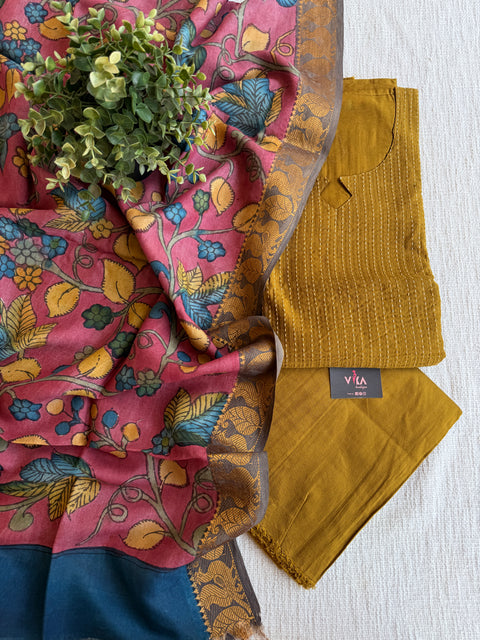 Silk cotton suit material with Pen kalamkari silk Dupatta