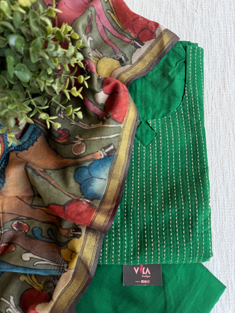 Silk cotton suit material with Pen kalamkari silk Dupatta