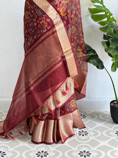 Floral printed pure Organza silk saree