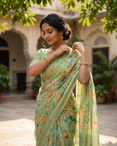 Floral printed georgette saree