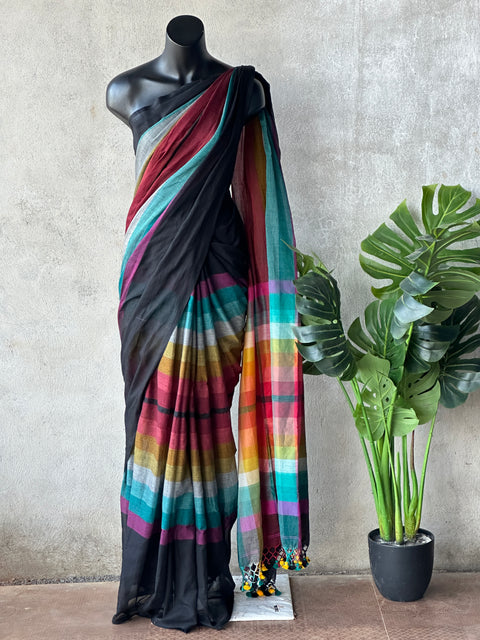 Multicolour mul cotton saree