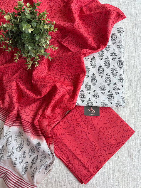 Dobby cotton salwar suit set - Red