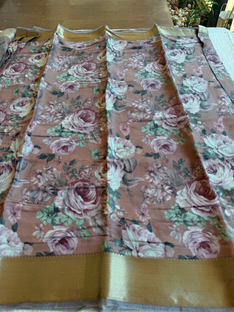 Stained Vintage floral printed zari border saree