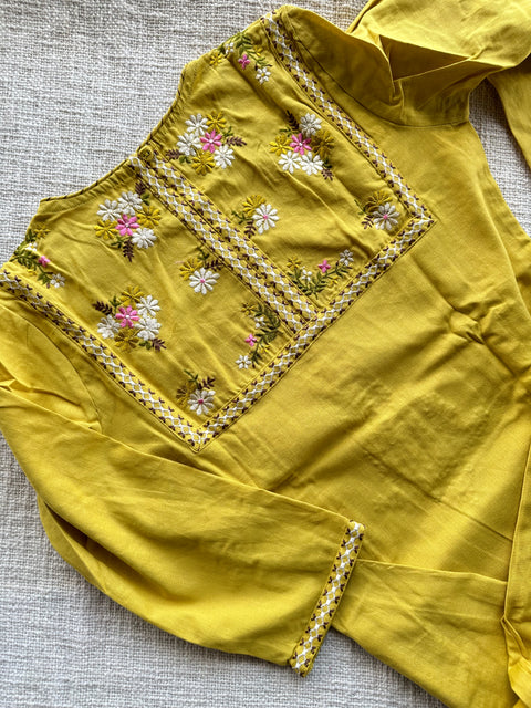 Emb neck cotton ready kurti pant