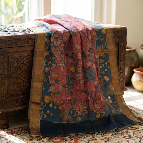Pen kalamkari silk dupatta