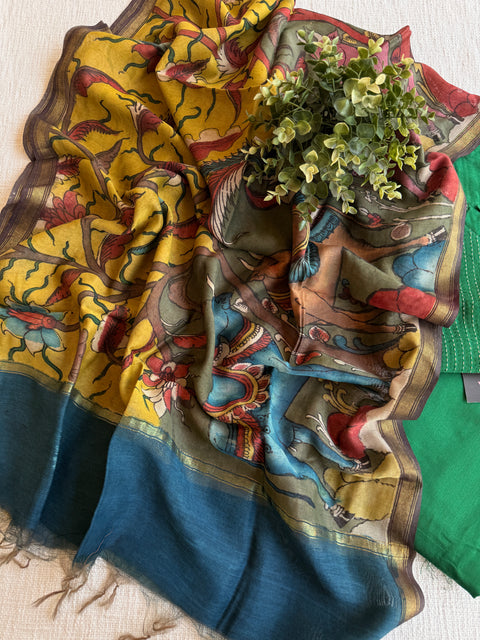 Silk cotton suit material with Pen kalamkari silk Dupatta