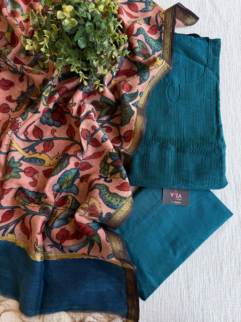 Silk cotton suit material with Pen kalamkari silk Dupatta