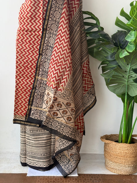 Zigzag printed chanderi suit set