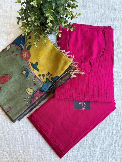 Silk cotton suit material with Pen kalamkari silk Dupatta