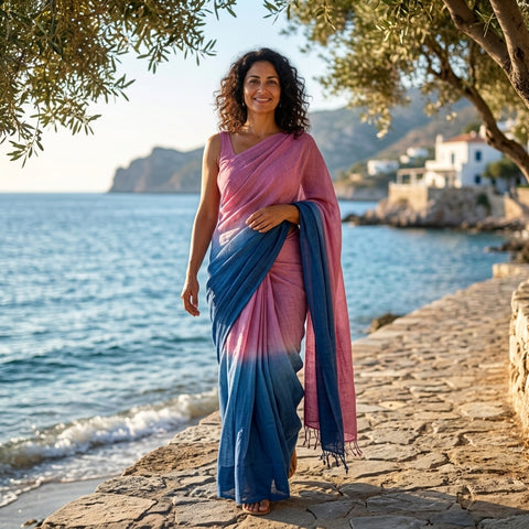 Ombré dyed handloom cotton saree