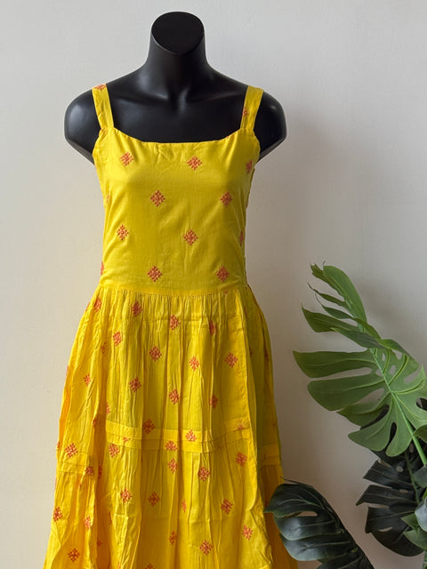 Yellow embroidered layered  Dress