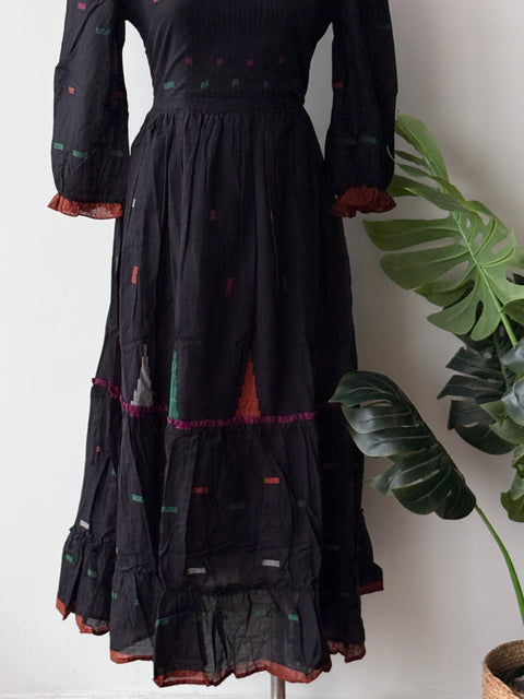 Black jamdani cotton layered gown