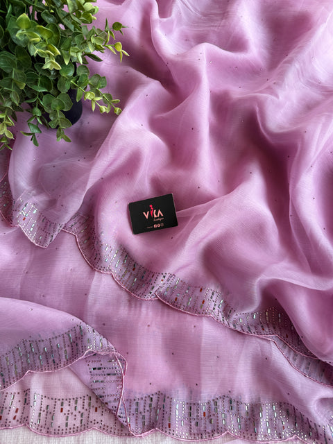 Light pink marble chiffon saree with blouse