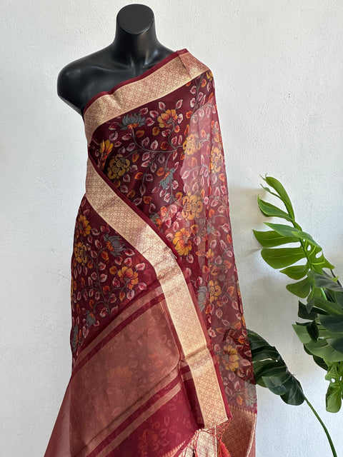 Floral printed pure Organza silk saree