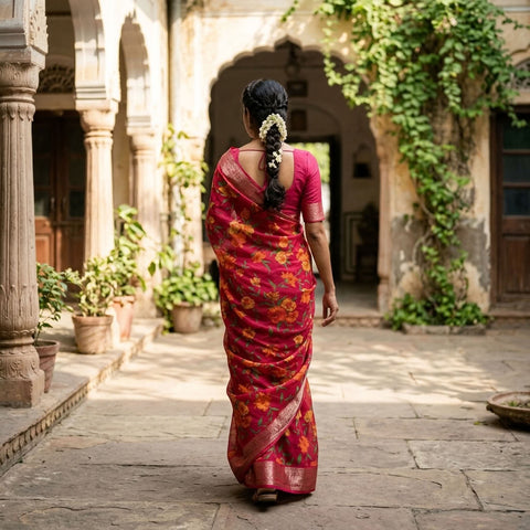 Floral Printed semi chiffon saree