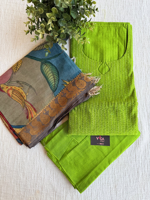 Silk cotton suit material with Pen kalamkari silk Dupatta