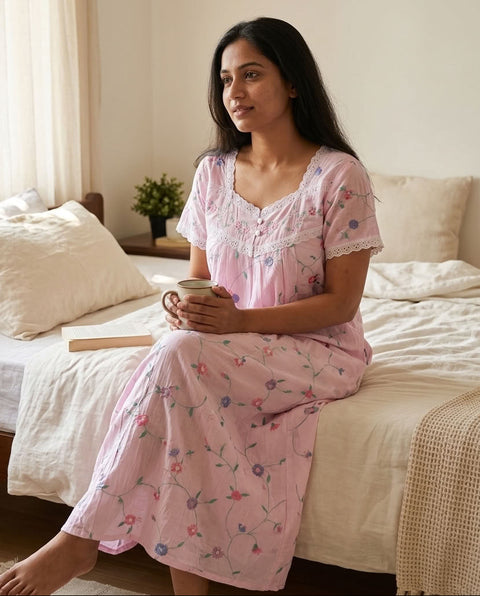 L and XL size emb celebrity cotton nighty - pink
