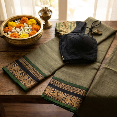 Cotton saree with Ready blouse - size 36