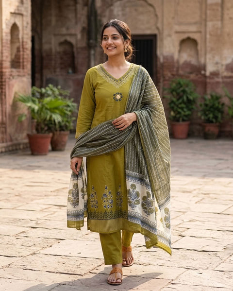 Printed cotton kurta pant set