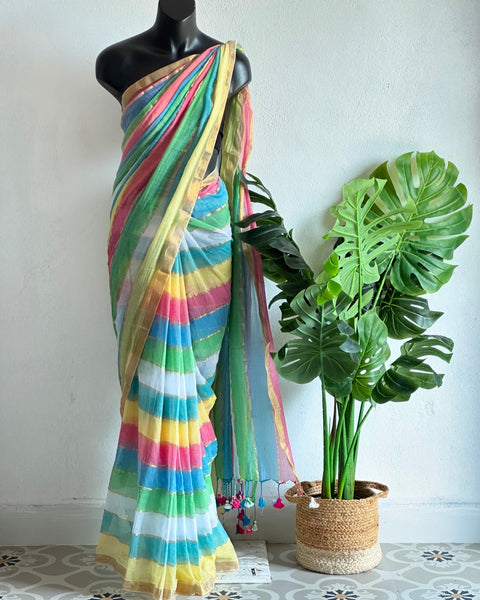 Zari Multicolour mul cotton saree