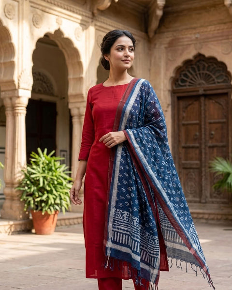 Rubeena Cotton Top and linen dupatta