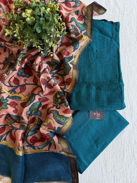 Silk cotton suit material with Pen kalamkari silk Dupatta