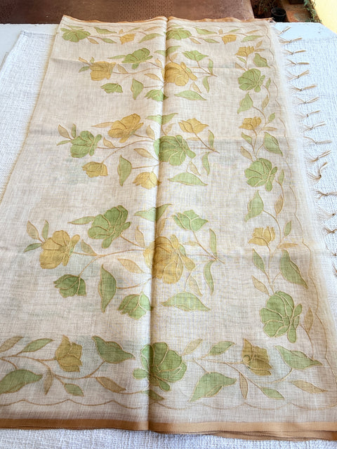 Aari Emb work noil cotton saree