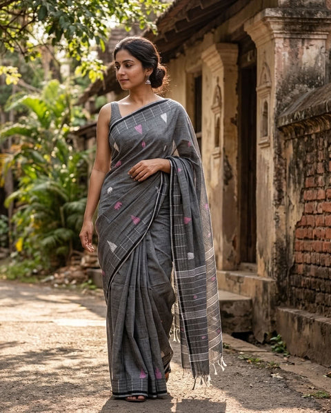 Handspun pure jamdani cotton saree