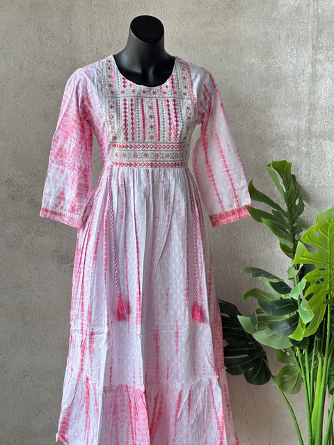 Lt pink Shibori pure cotton Gown